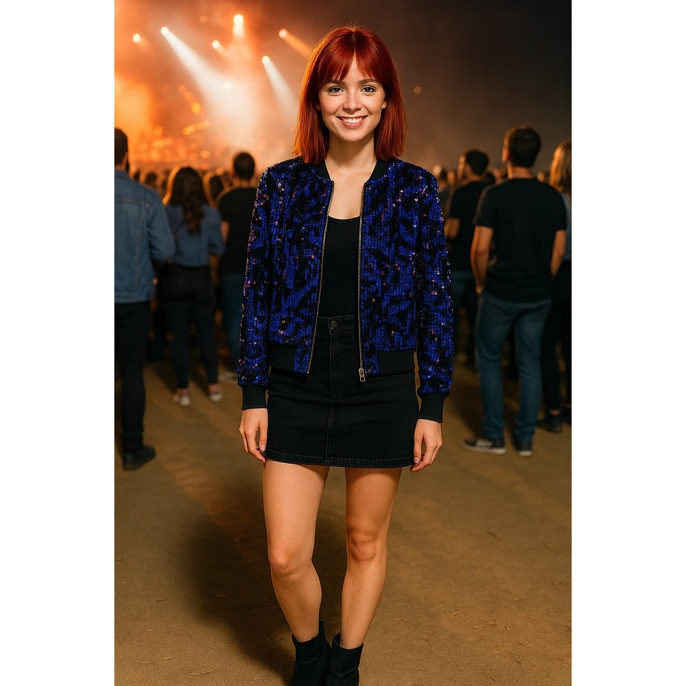 Charlotte‎ Russe S Blue Purple Sequin Bomber Jacket Y2K Indie Sleaze Party Glam